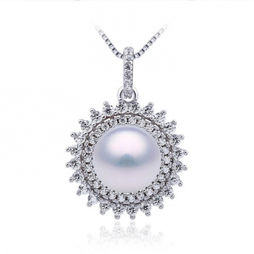 SSP231 Two Layer Zircons Surrounded Pendant Pearl Mounts 925 Sterling Silver