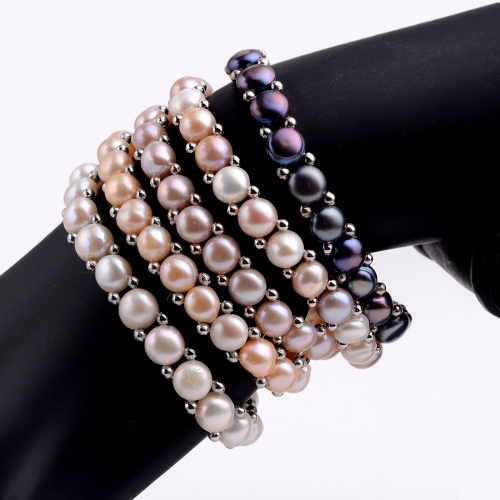 FPB01 Women Girls Jewelry Stretch Elastic Single Strand Freshwater Pearl Bracelet