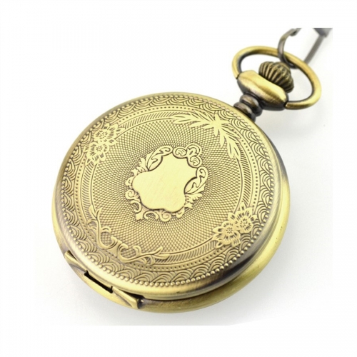 WAH755 Engraved Floral Pattern Quartz Antique Bronze Pocket Watches