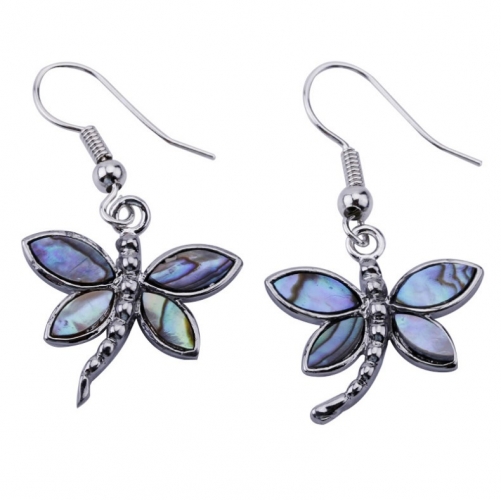 MOP32 Dragonfly Charm Earrings Paua Abalone Shell Boho Chic Jewelry