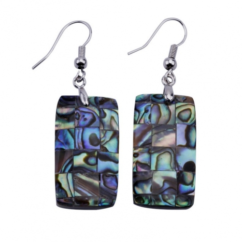 MOP44 Rectangle Natural Abalone Shell Paua Dangle Earrings