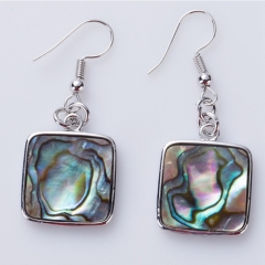 MOP121 Square Metal Inlaid Natural Shell Paua Earring