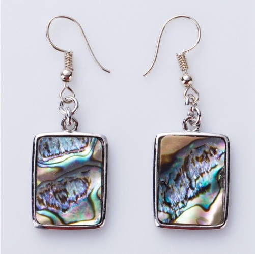 MOP122 Rectangle Metal Inlaid Natural Shell Paua Earring