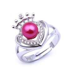 SSR16 Silver 925 Women Girls Heart and Crown Design Pearl Ring Bases