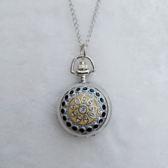 WAH05 Yellow and Black Enamel Pendant Quartz Pocket Watch Necklace Chain