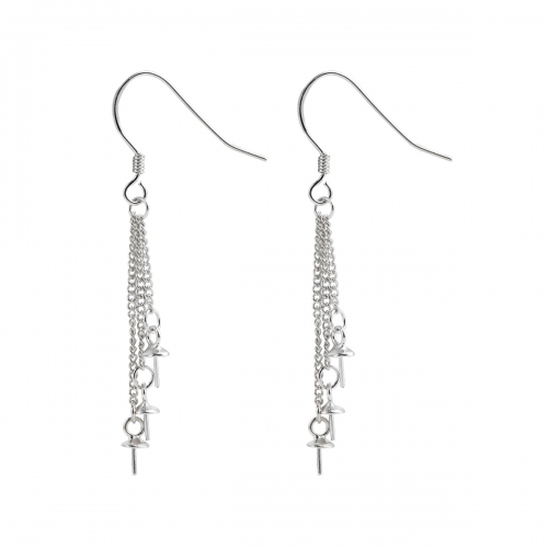 SSE63 Earring Hooks 925 Sterling Silver Findings Three Line Drop Earring Mount