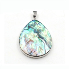 MOP256 Water Drop Shape Cabochon Inlaid Genuine Abalone Paua Shell Pendant