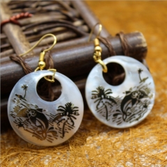 MOP42 Ocean Dolphin Coconut Tree Pattern Charm White Shell Earrings Beach Inspired Jewelry