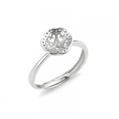 SSR155 Ring Base Zircon 925 Silver for 8-9mm Round Pearls and Cabochons