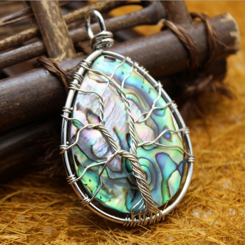 MOP211 Water Drop Abalone Shell Organic Cabochon Pendant Tree of Life