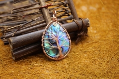 MOP265 Rose Gold Color Wire Wrapped Tree of Life Abalone Shell Waterdrop Pendant