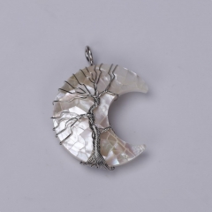 MOP271 White Abalone Shell Women Jewelry Tree of Life Crescent Moon Pendant