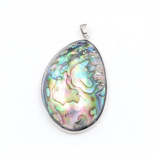 MOP190 Large Oval Pendant Colorful Peacock Abalone Natural Sea Paua Shell