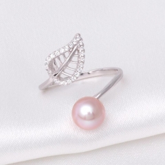 SSR137 Silver 925 Ring Base Zircon Hollow Cut Leaf Design Pearl Mount