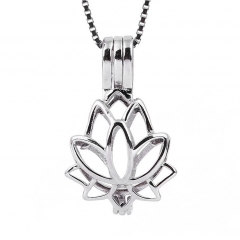 SSC35 Lotus Flower Blossom 925 Sterling Silver Pearl Cage Pendant