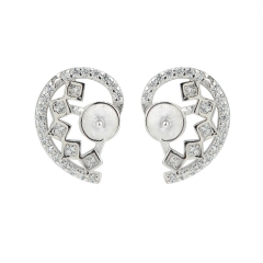 SSE195 Earring Settings Symmetrical Half Cut Heart 925 Silver Wedding Bridal Pearl Jewelry