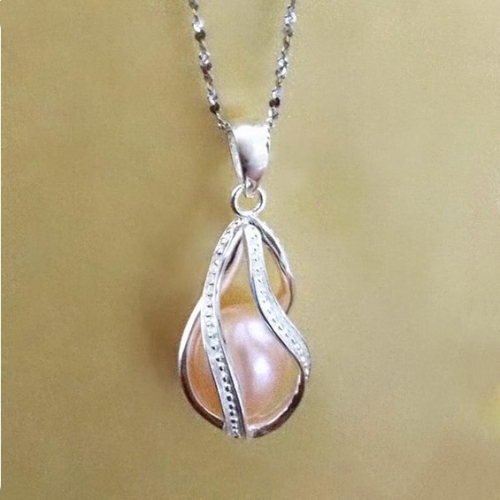 SSC01 Twisted Teardrop Shape Pearl Bead Locket Cage 925 Silver Helix Pendant Mounting