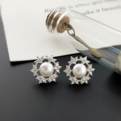 SSE283 Silver 925 Flower Stud Earrings Blank Base Pearl Jewelry Making
