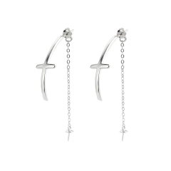 SSE187 Women Cross Earring Jewelry Settings Long Drooping Ear Stud 925 Sterling Real Silver