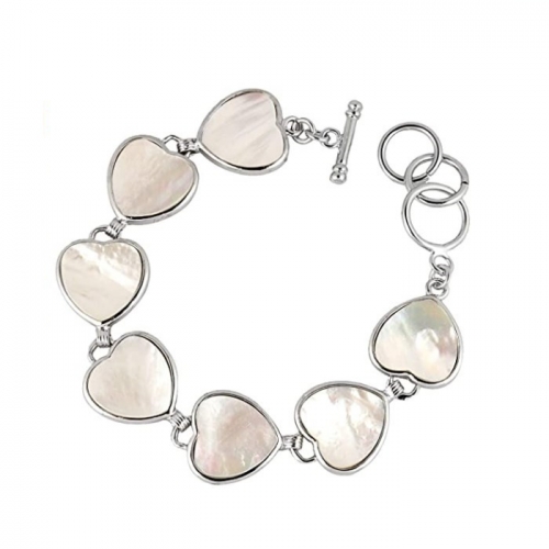 MOP107 Natural White Shell Heart Bracelet for Women Adjustable Link Bangle