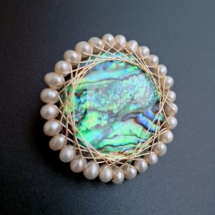 BRH01 Wedding Brooch White Freshwater Pearls and Natural Abalone Paua Shell