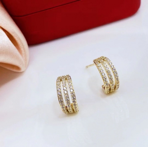 9EL04K Three Row Zircon Gold Plated 925 Silver Earring