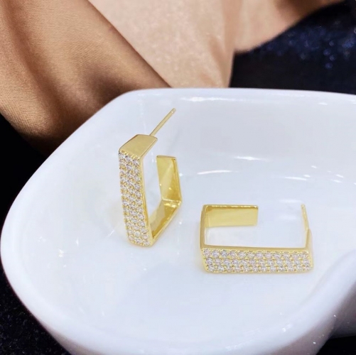 9EL06K Rectangle Shape Earrings Gold Plated 925 Silver Dainty Fine Gift for Wedding