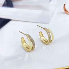 9EL08K Dainty Fine Jewelry Gold Plated 925 Sterling High Polished Open Half C Hoop Earrings