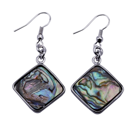 MOP245 Rhombus Natural Paua Shell Dangle Earrings