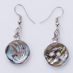 MOP243 Round Natural Paua Shell Dangle Earrings