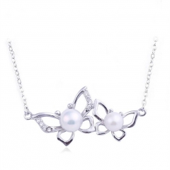 SSN145 Necklace Blank for Pearls Two Butterfly 925 Sterling Silver Chain Base with 2 Blanks