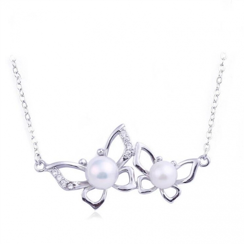 SSN145 Necklace Blank for Pearls Two Butterfly 925 Sterling Silver Chain Base with 2 Blanks