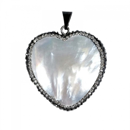 MOP212 Nature Mother of Pearl Pendant Pave Rhinestone White Shell Heart Pendant Jewelry for Women