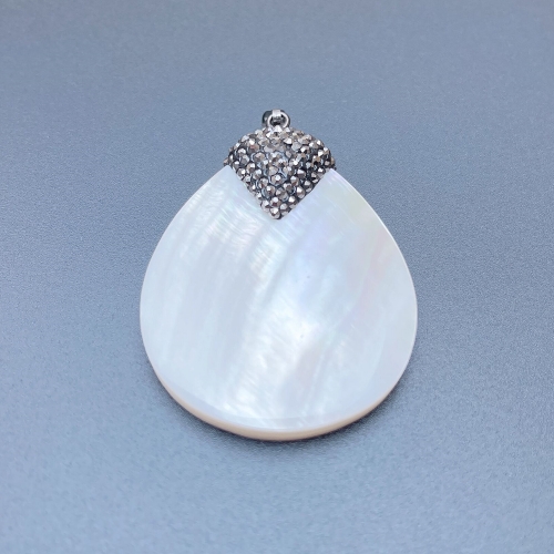 MOP307 White Mother of Pearl Real White Shell Teardrop Charm Pendant