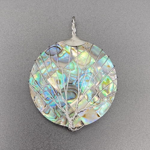 MOP205 Mosaic Chic Pendant Abalone Shell Cabochon Round Shape Tree of Life