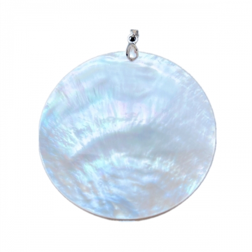 MOP308 Smooth Surface Beautiful Natural Real Shell Round Pendant White Mother of Pearl Shell