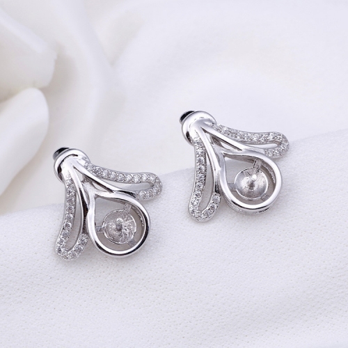 SSE285 Sterling Silver 925 Jewelry Mounting Eggplant Shape Pearl Stud Earrings