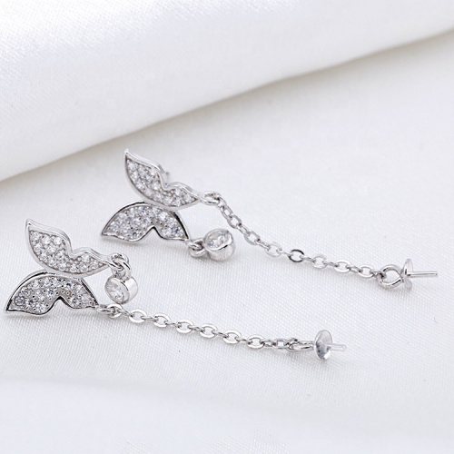 SSE293 Women Fashion Butterfly Pearl Drop Earring 925 Sterling Silver Mount