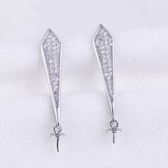 SSE292 Long Drop Pearl Earrings 925 Sterling Silver Settings