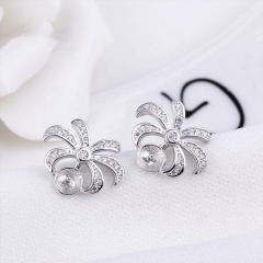 SSE290 Summer Fashion Design Silver 925 Sterling Palm Tree Pearl Stud Earings Mounting