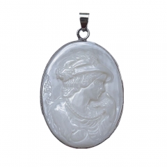 MOP350 Freshwater Shell Natural White Carving Cameo Beautiful Woman Jewelry Pendants
