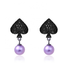 SSE301 Funny Poker Design Ace Spades Black Heart Zircon Jewelry Silver 925 Earrings Mounting Pearls