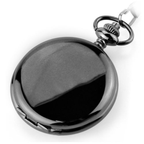 WAH845 Elegant Black Smooth Mechanical Plain Pocket Watch