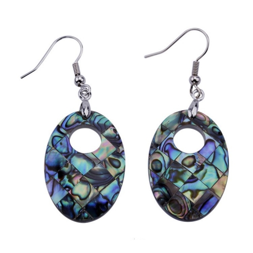 MOP367 Oval Dangling Earrings Natural Paua Abalone Shells