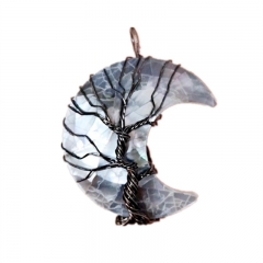 MOP274 Moon Pendant Stunning Black Abalone Shell Vintage Tree of Life Jewellery
