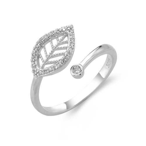9JL01B Leaf Sterling Silver with Zircon 925 Ring for Ladies