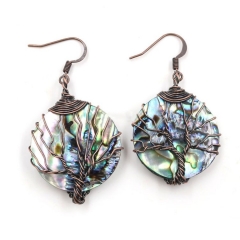 MOP377 Vintage Tree of Life Earrings with Round Abalone Shell