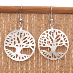 MOP223 Tree of Life Carved White Mother of Pearl Shells Beach Inspired Earrings