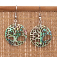 MOP222 Carved Tree of Life Abalone Shell Earring Boho Chic Beach Jewelry