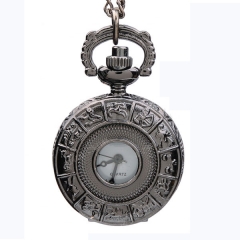 WAH485 Black Zodiac Locket Style Watch Quartz Pendant Necklace Watches